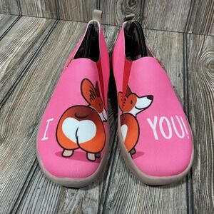UIN Womens I❤️corgi's Doggies Cute Pink Slip On Casual Shoes Loafers Size 10